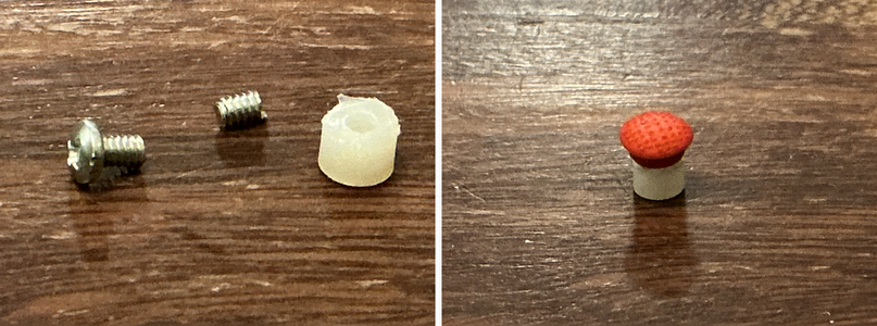 Cut tube and screw beside the assembled TrackPoint extension with its red cap